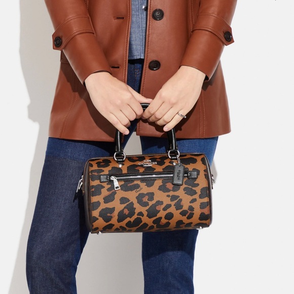 NWT💃Coach Rowan Satchel In Signature Canvas With Leopard Print - Picture 12 of 13